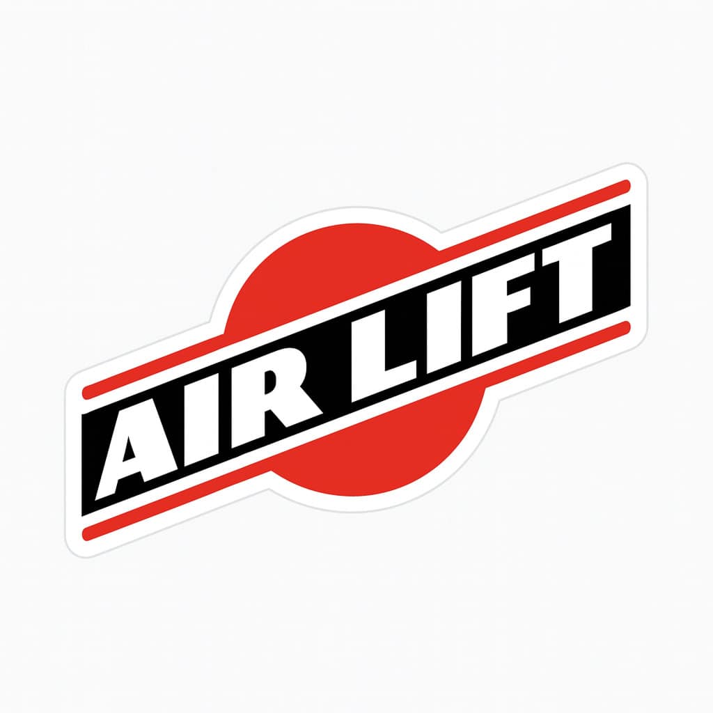 Air lift automotive sticker with red circle and black text logo.