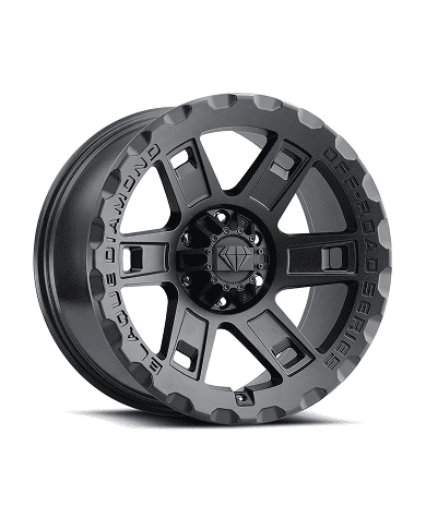 Black off-road wheel rim with rugged design and durable construction.