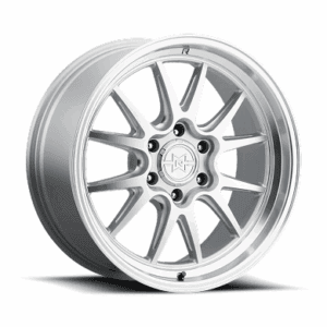 High-performance silver alloy wheel with multiple spokes for luxury vehicles.