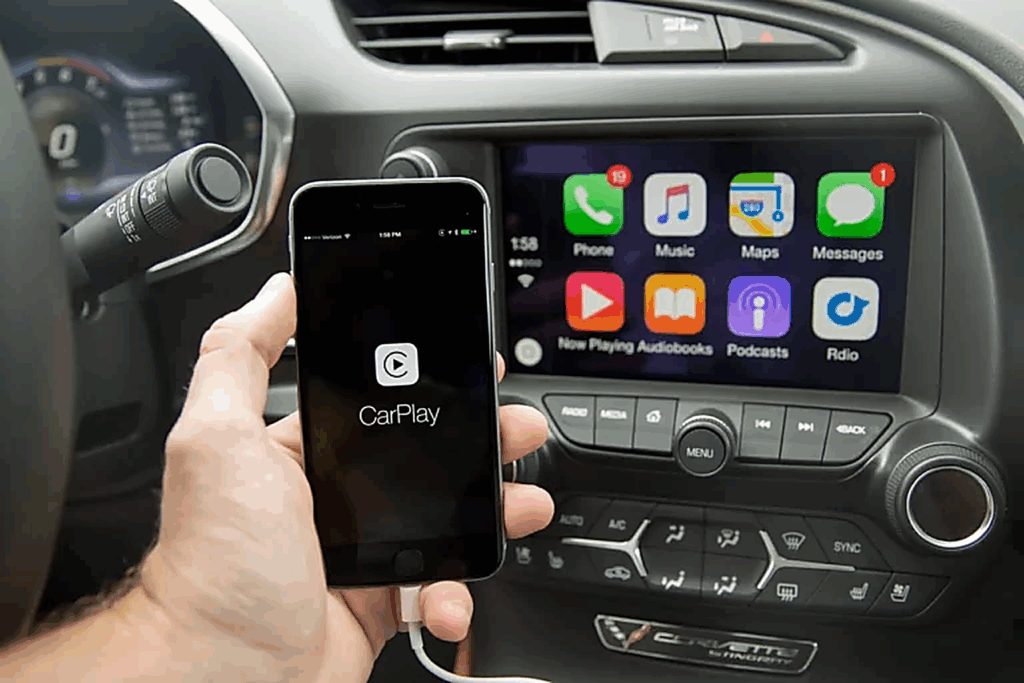 Wireless Apple CarPlay connection in a vehicle's infotainment system.